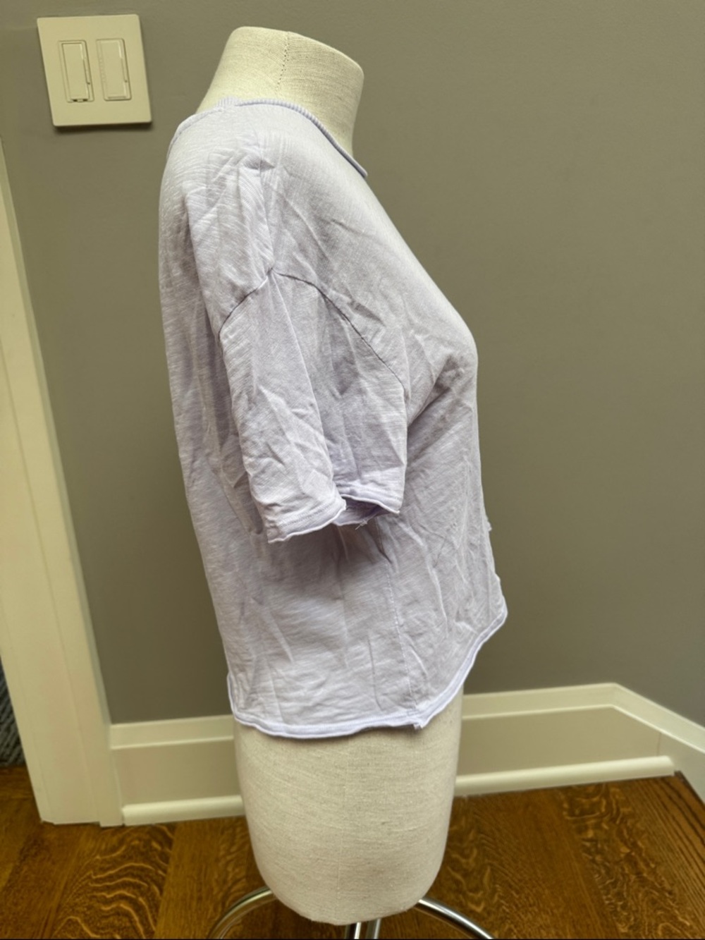 Bobi Los Angeles Lavender 100% Cotton Boxy Crop Tee Small Slub Knit T Shirt - Picture 5 of 7